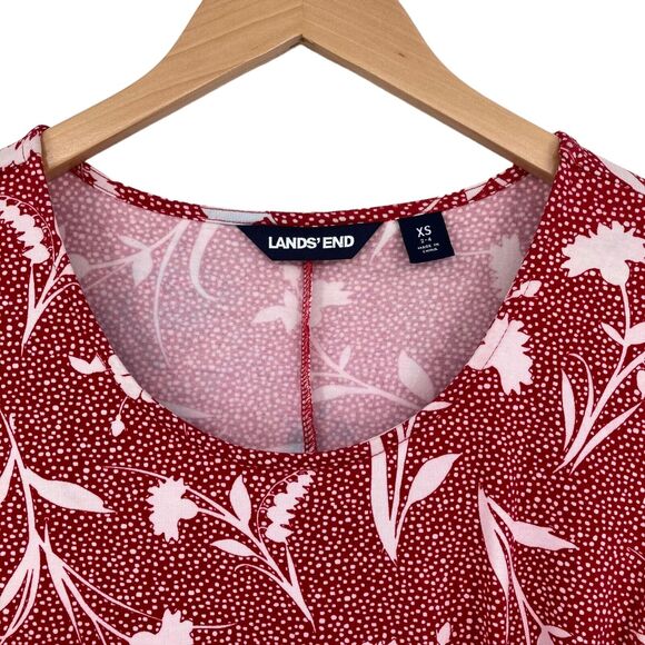 Lands' End Women's Red Pima Cotton Long Sleeve Side Knotted A-Line Dress Size XS - Picture 7 of 12